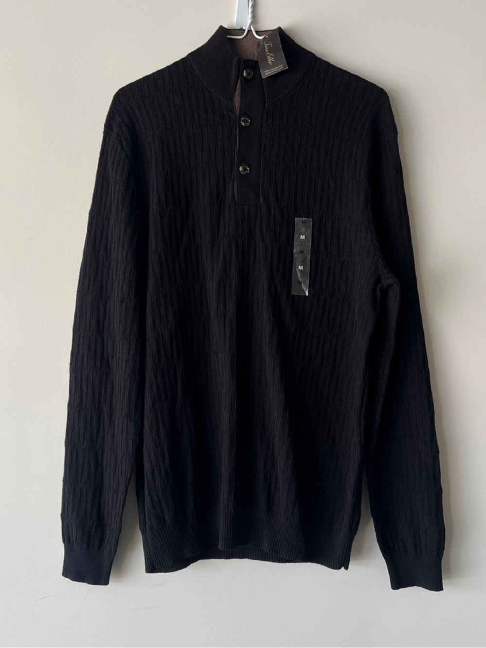 Tasso Elba Mens Mock Neck Textured Pullover Sweater With Elbow Patches Navy M